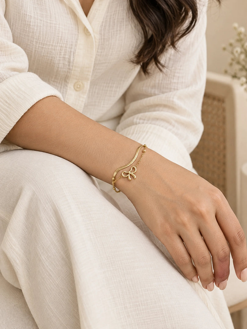 Golden Bow Layered Bracelet