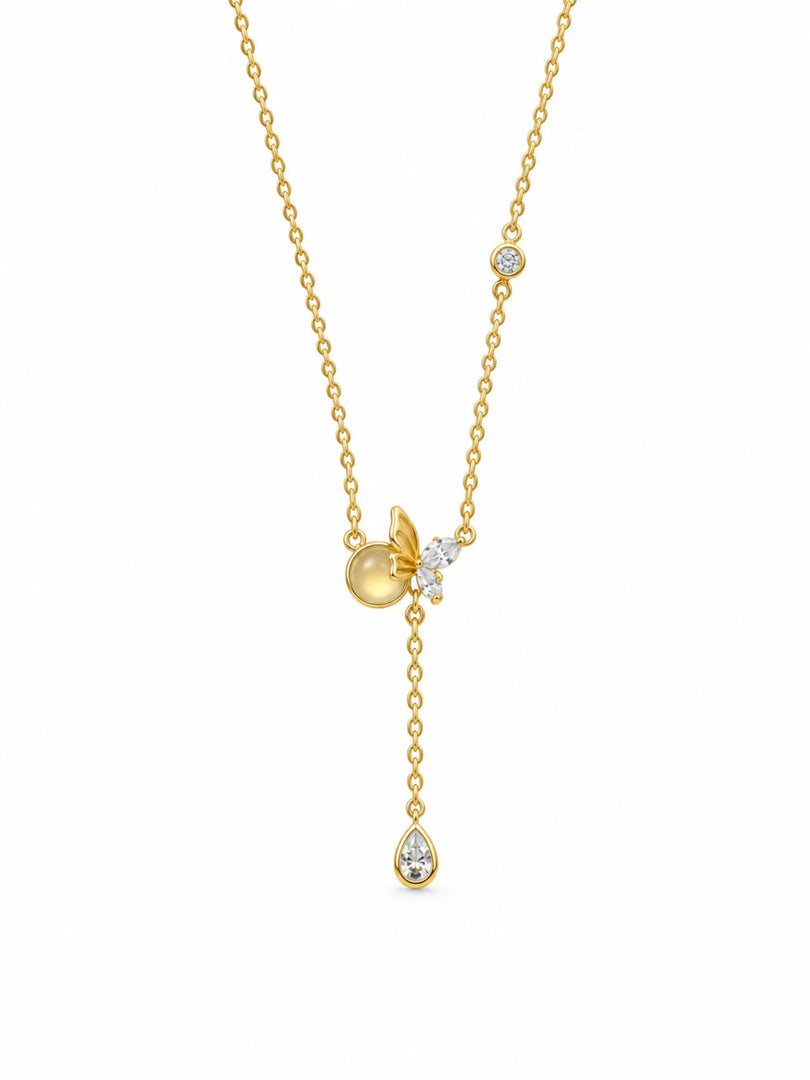 Golden Butterfly Moonstone Lariat Necklace