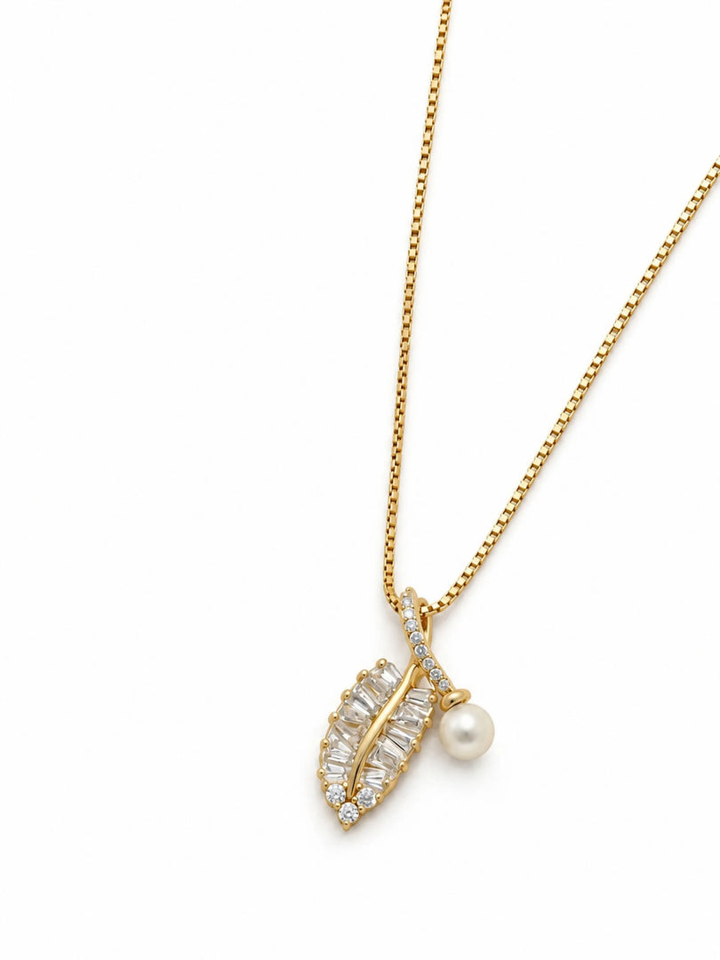Crystal Leaf & Pearl Drop Necklace