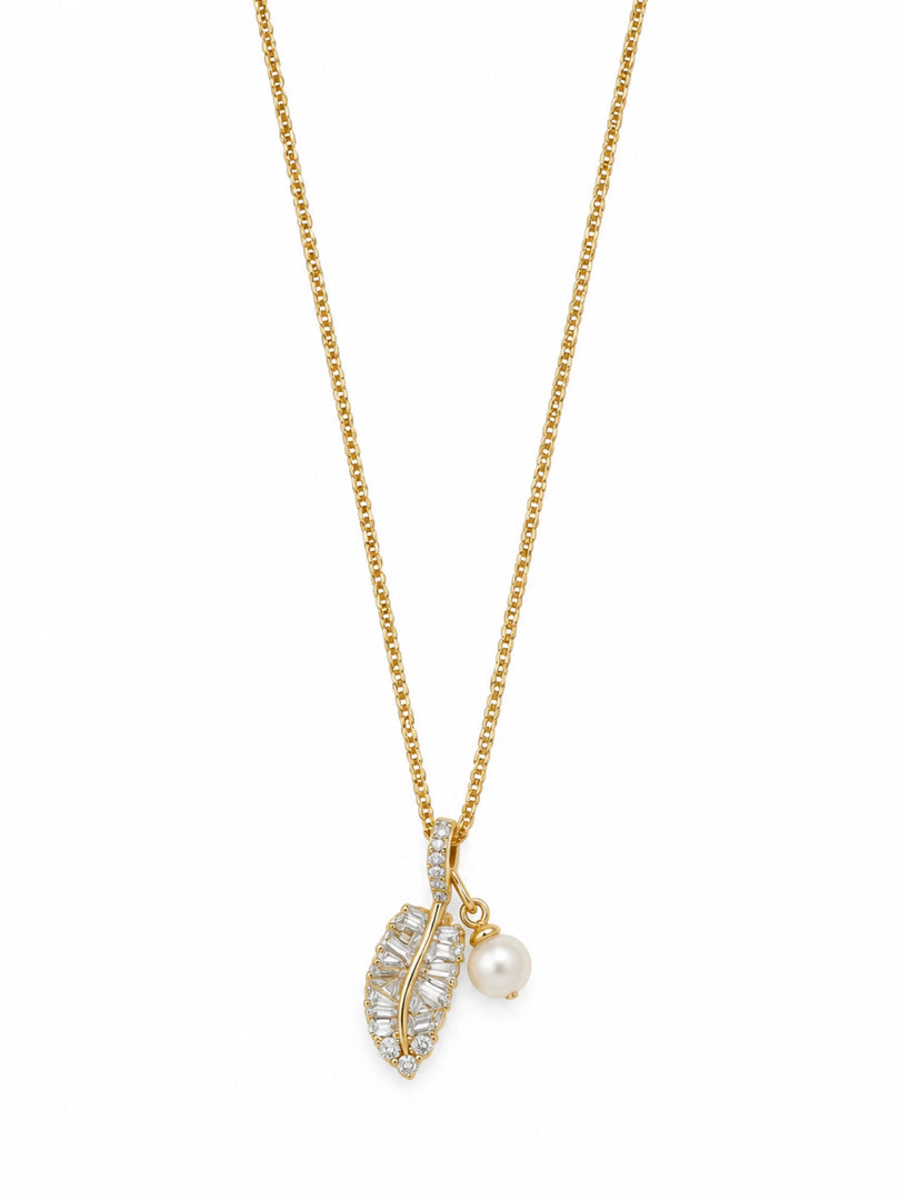 Crystal Leaf & Pearl Drop Necklace