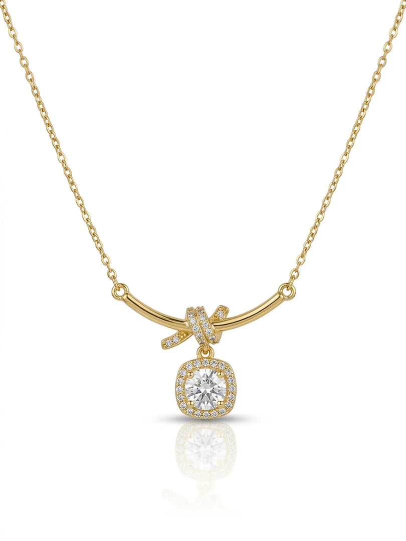 Curved Bar & Crystal Halo Necklace