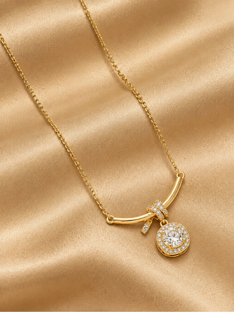 Curved Bar & Crystal Halo Necklace