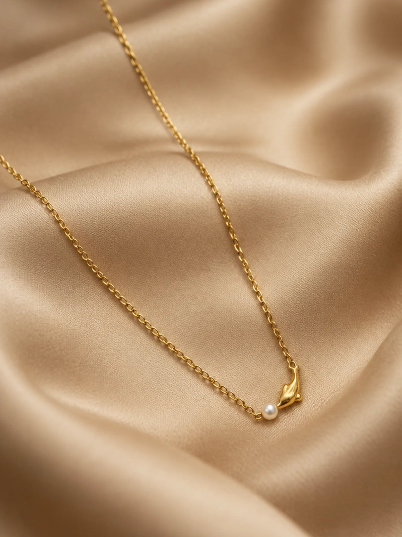 Golden Dolphin & Pearl Charm Necklace