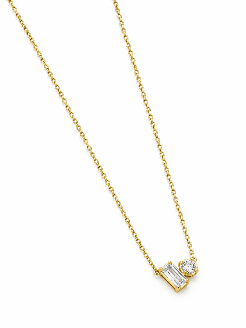 Golden Dual-Cut Crystal Duo Pendant Necklace