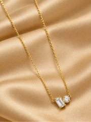 Golden Dual-Cut Crystal Duo Pendant Necklace