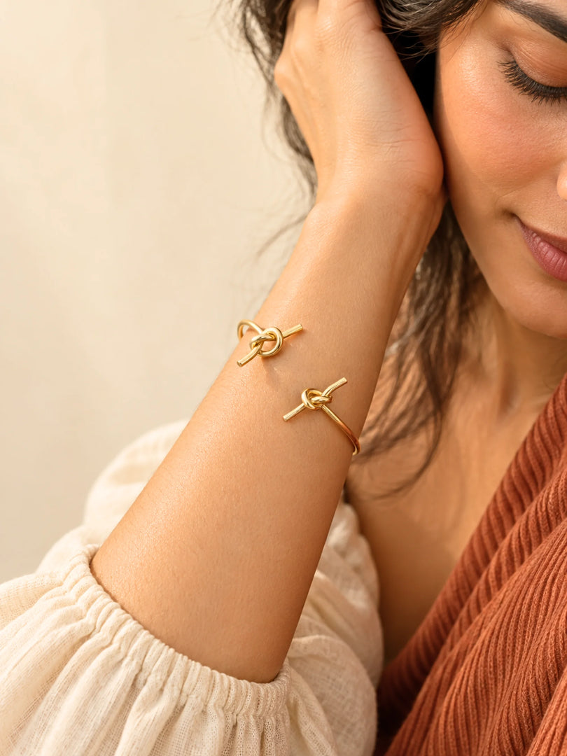 Golden Dual Knot Open Cuff Bracelet