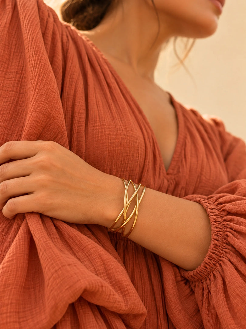 Golden Interlocking Cross Cuff Bracelet