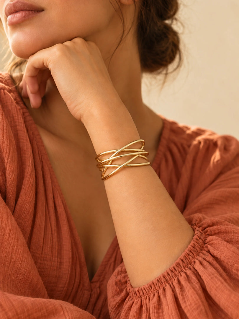Golden Interlocking Cross Cuff Bracelet