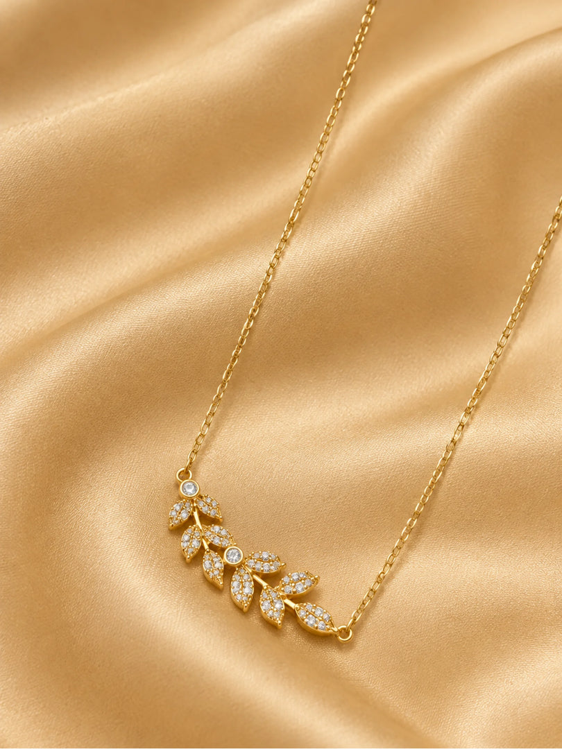 Golden Leaf Branch Bar Necklace