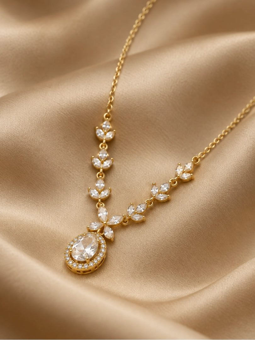 Marquise Vine & Oval Crystal Halo Necklace