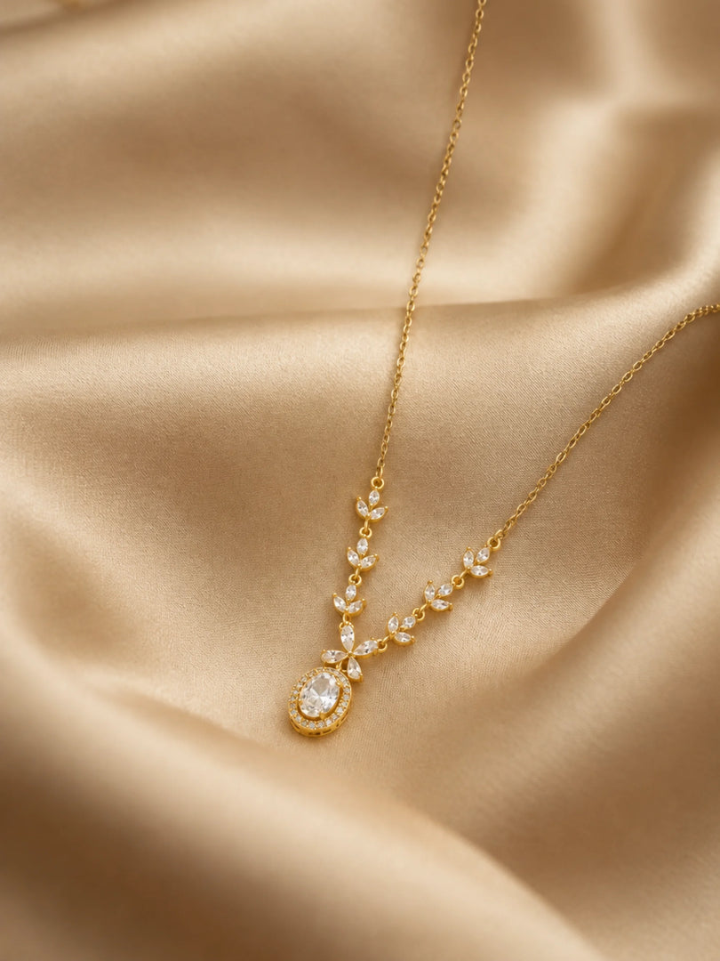 Marquise Vine & Oval Crystal Halo Necklace