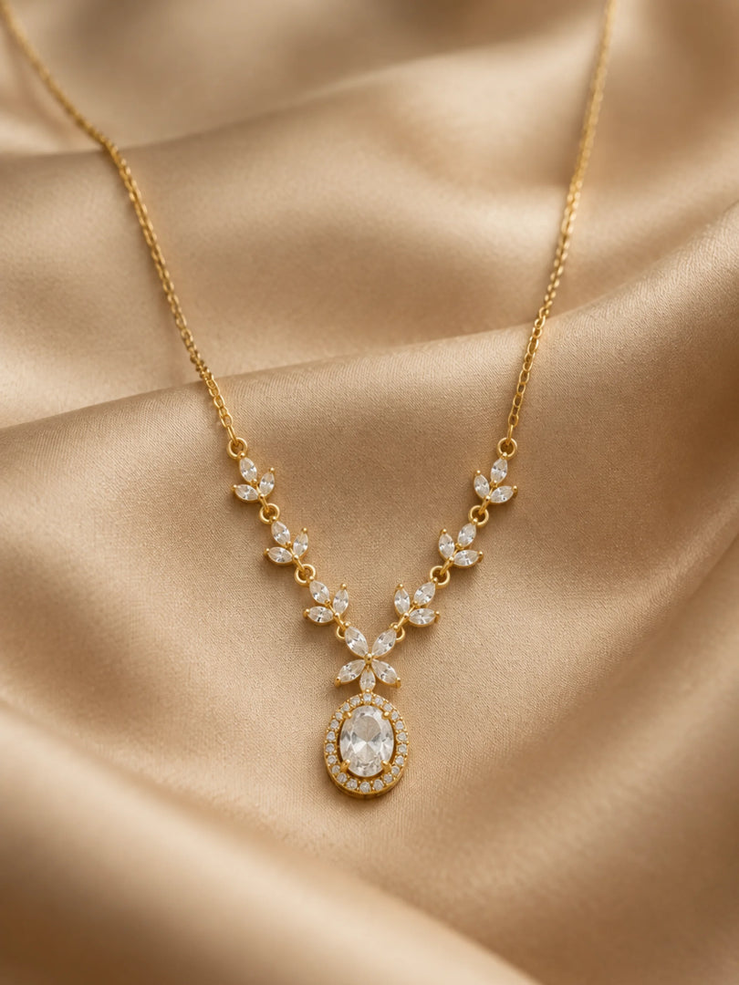 Marquise Vine & Oval Crystal Halo Necklace