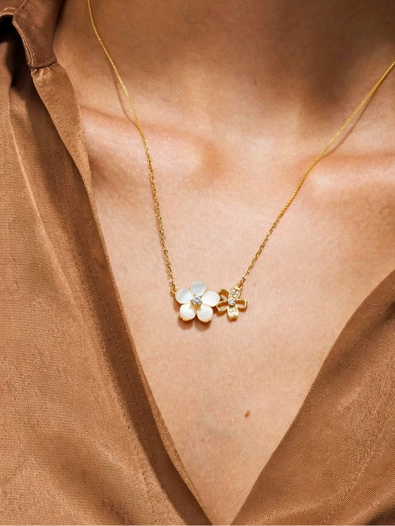 Pearl & Pave Dual Floral Station Necklace
