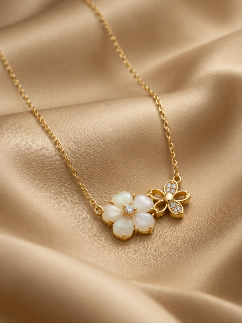 Pearl & Pave Dual Floral Station Necklace