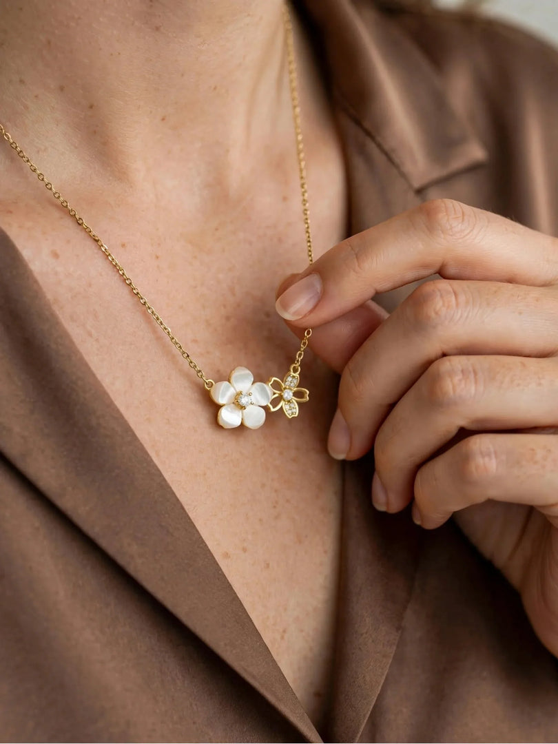 Pearl & Pave Dual Floral Station Necklace