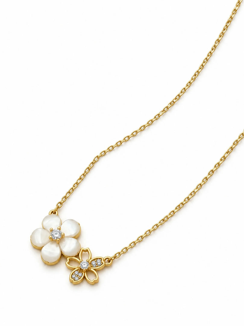 Pearl & Pave Dual Floral Station Necklace