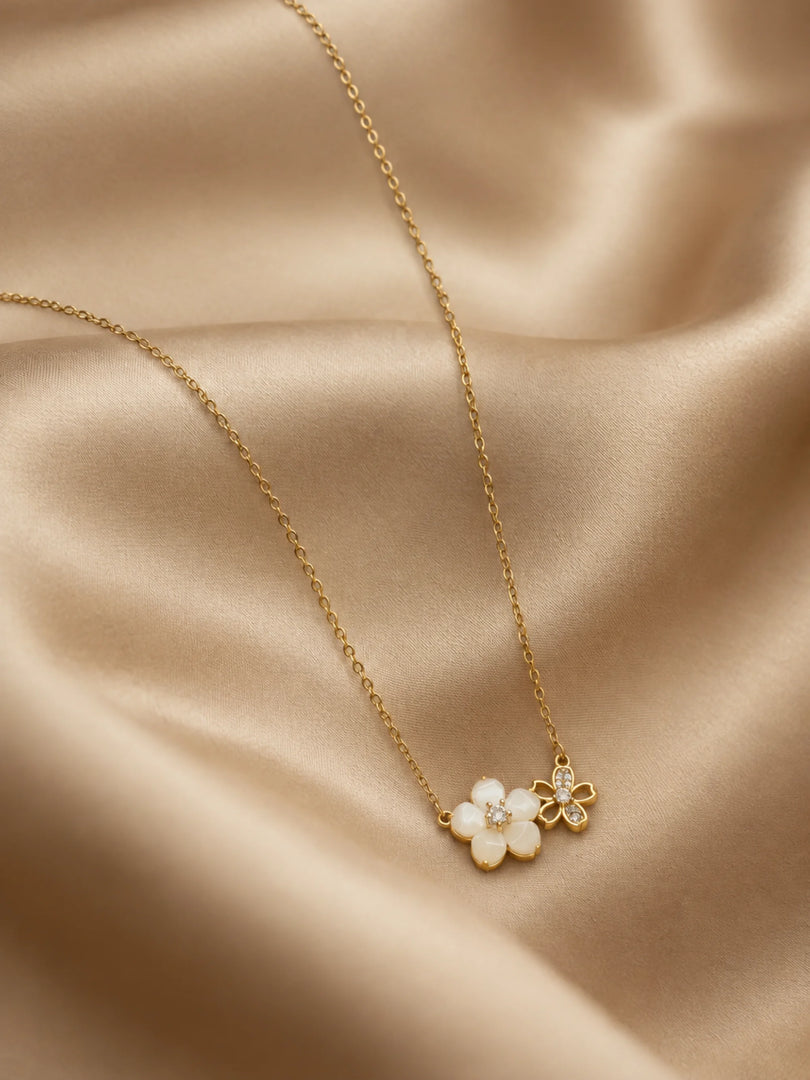 Pearl & Pave Dual Floral Station Necklace
