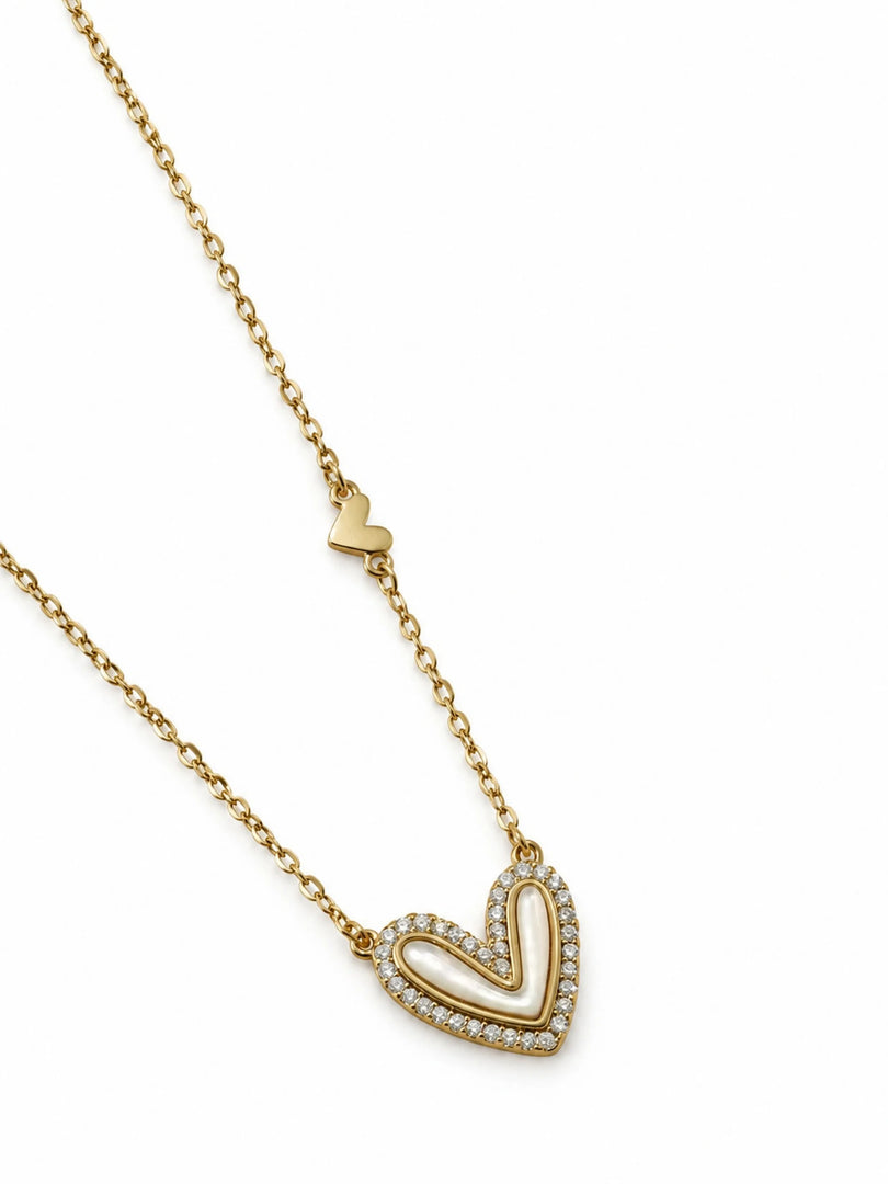 Pearl & Pave Heart Station Necklace