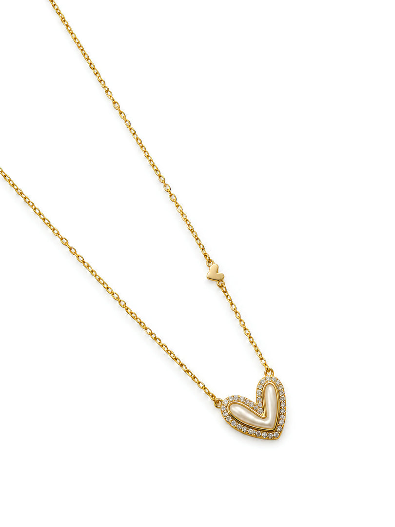 Pearl & Pave Heart Station Necklace