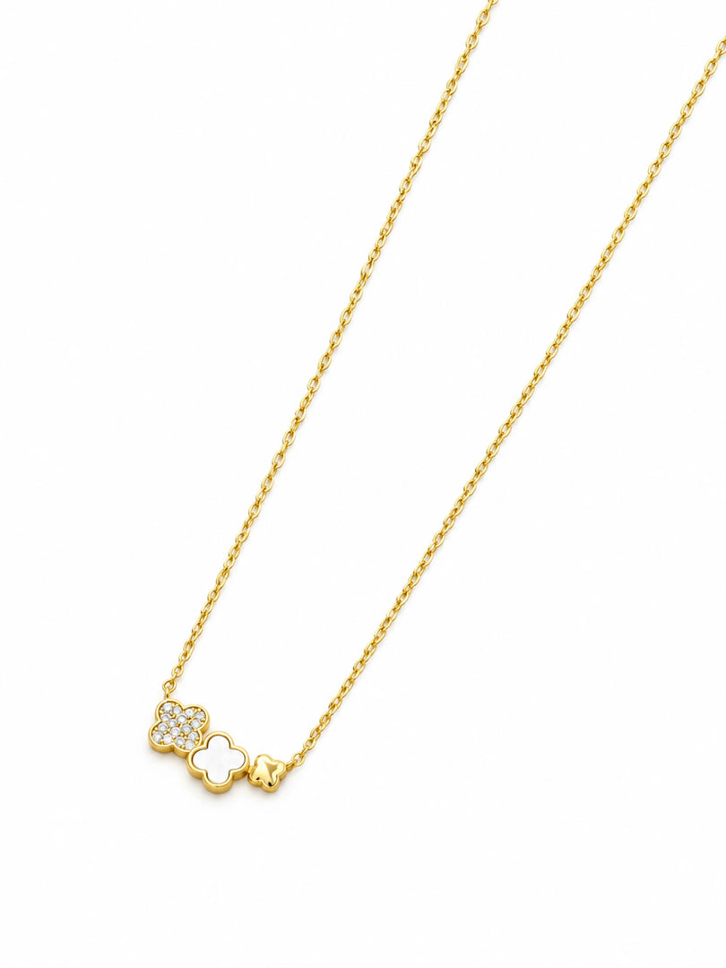 Golden Multi-Texture Clover Trio Station Necklace