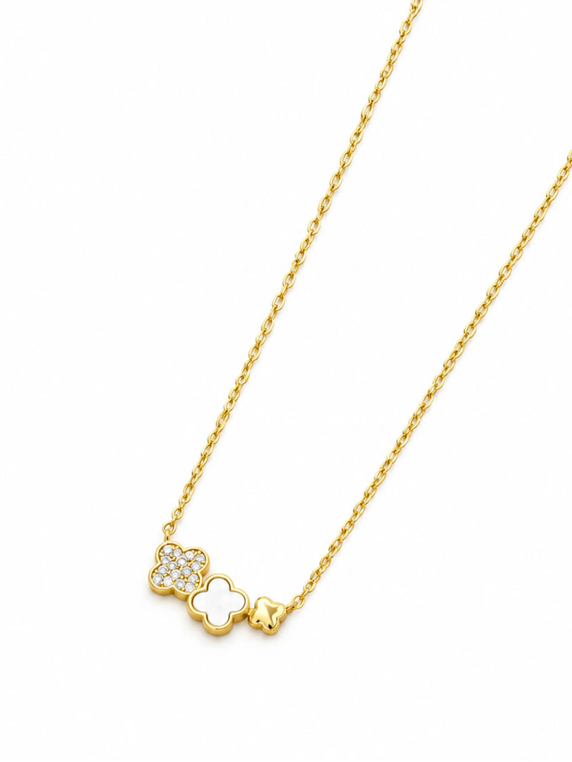 Golden Multi-Texture Clover Trio Station Necklace