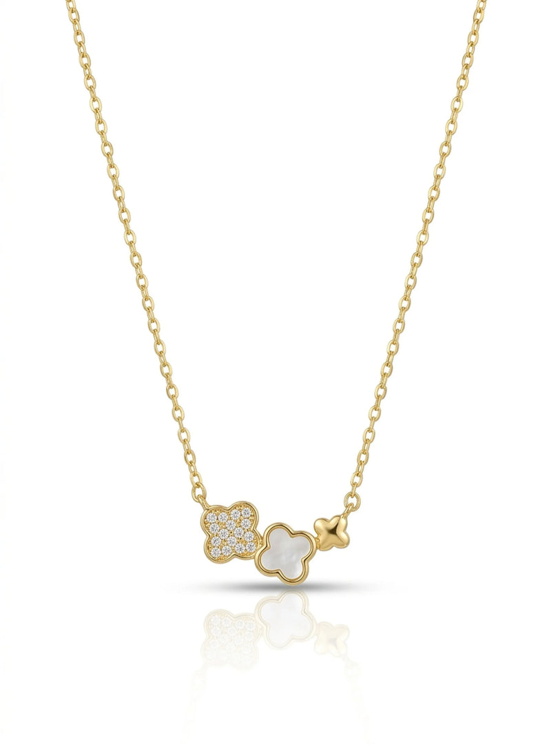 Golden Multi-Texture Clover Trio Station Necklace