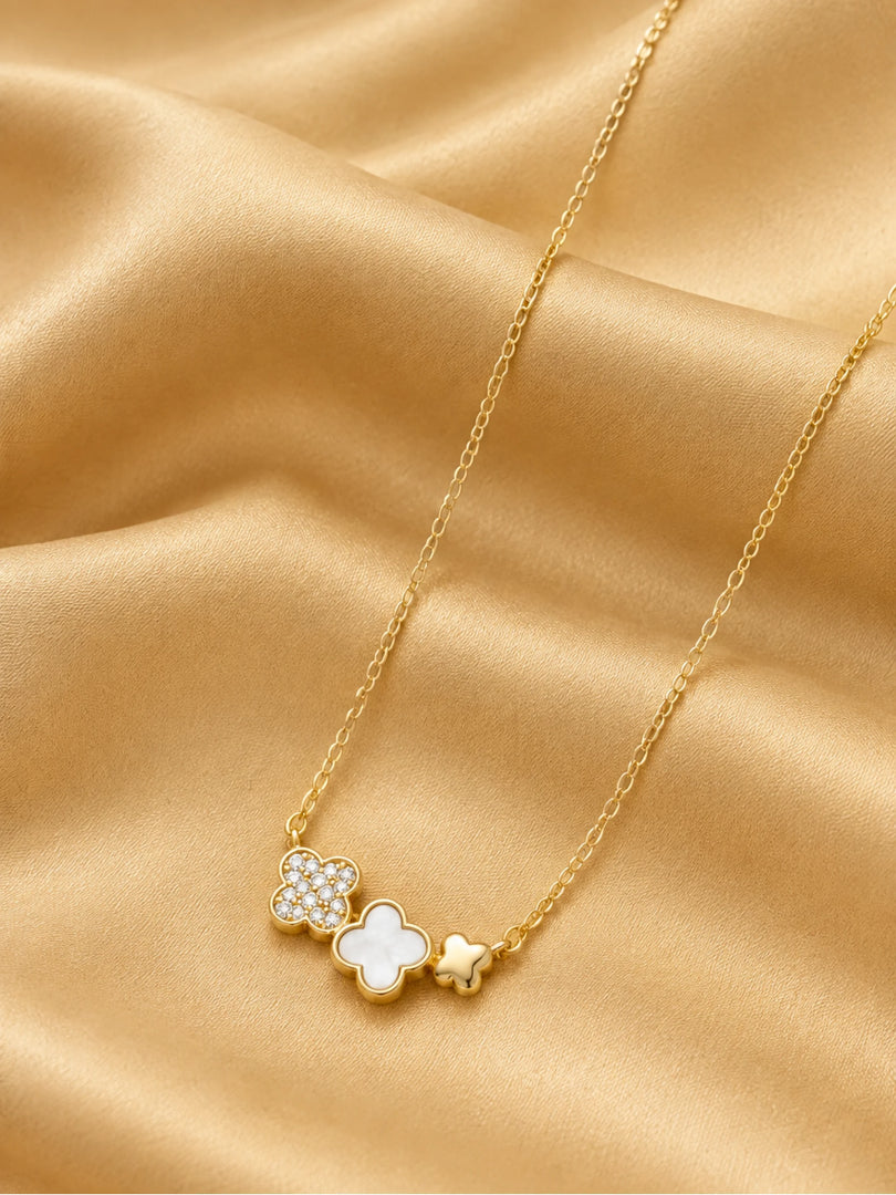 Golden Multi-Texture Clover Trio Station Necklace