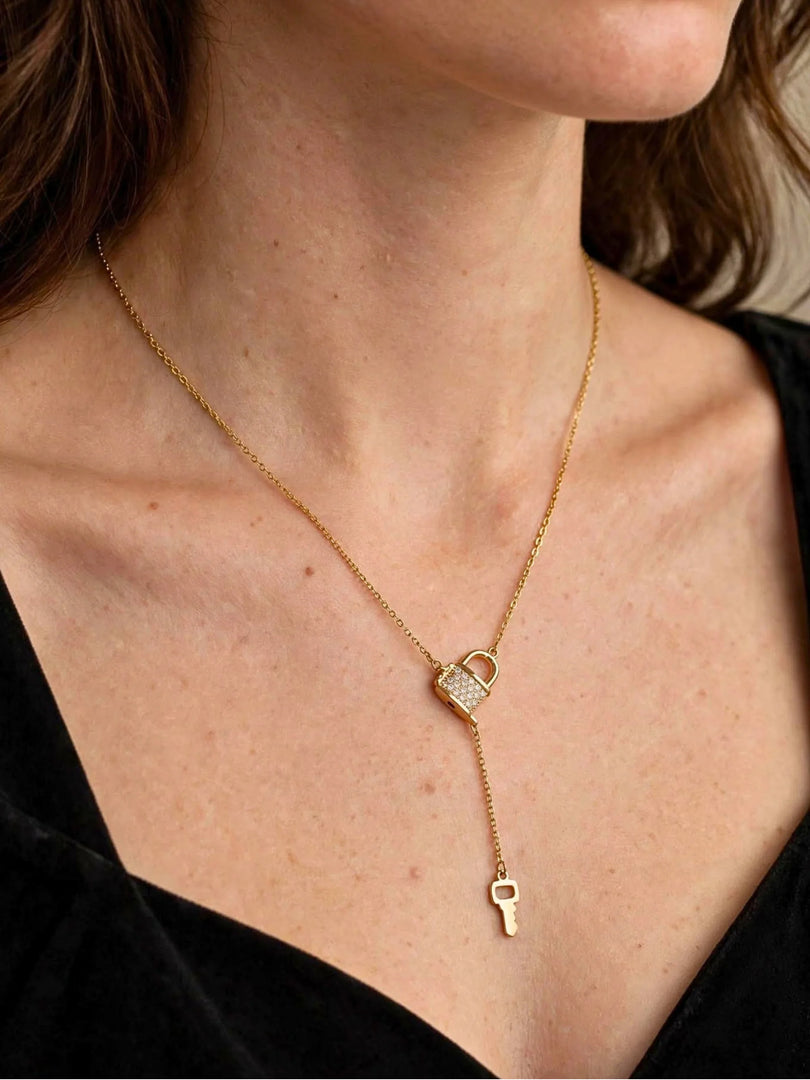 Golden Lock & Key Charm Necklace