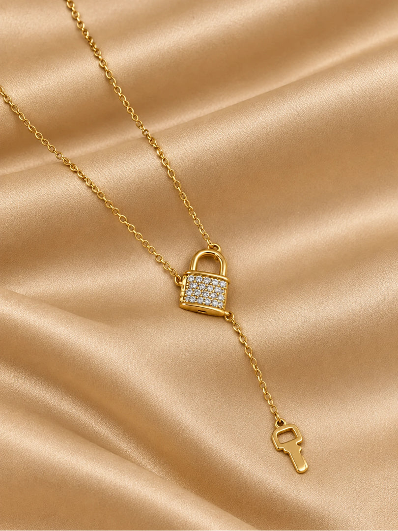 Golden Lock & Key Charm Necklace