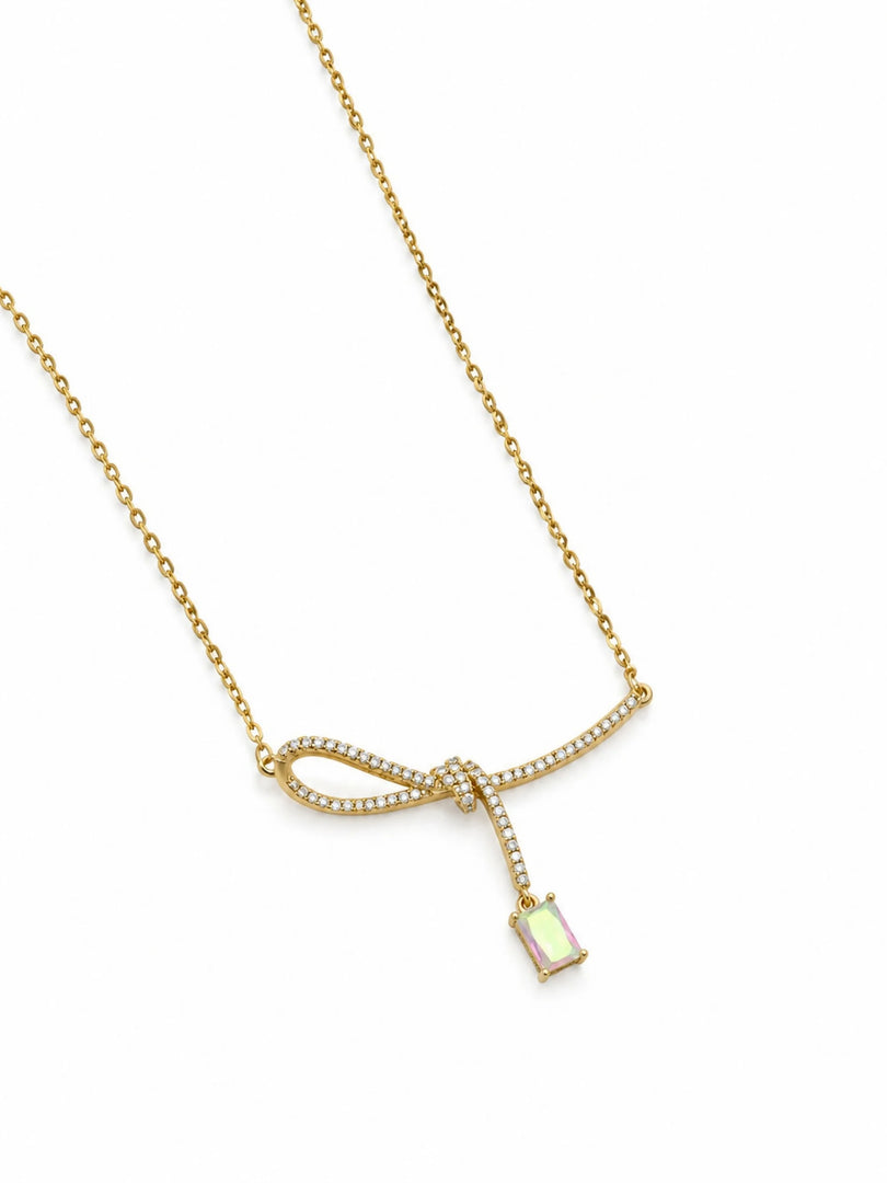 Ribbon Loop & Emerald-Cut Crystal Necklace