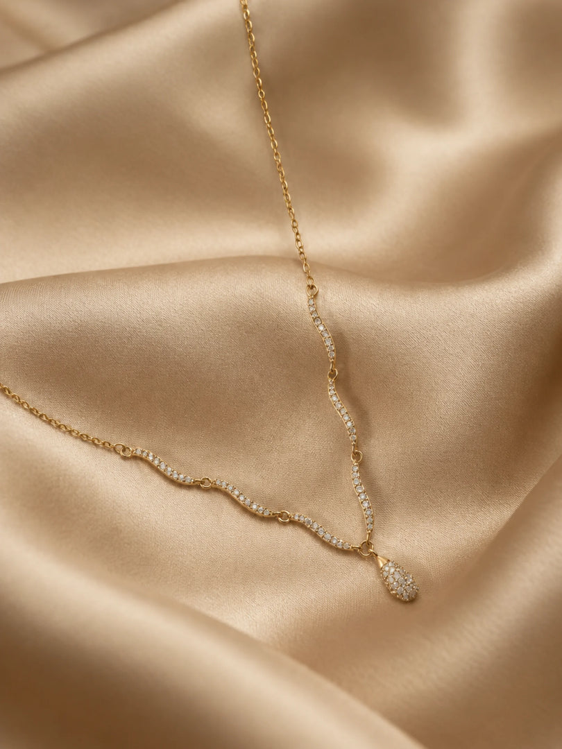 Wave & Teardrop Pendant Necklace