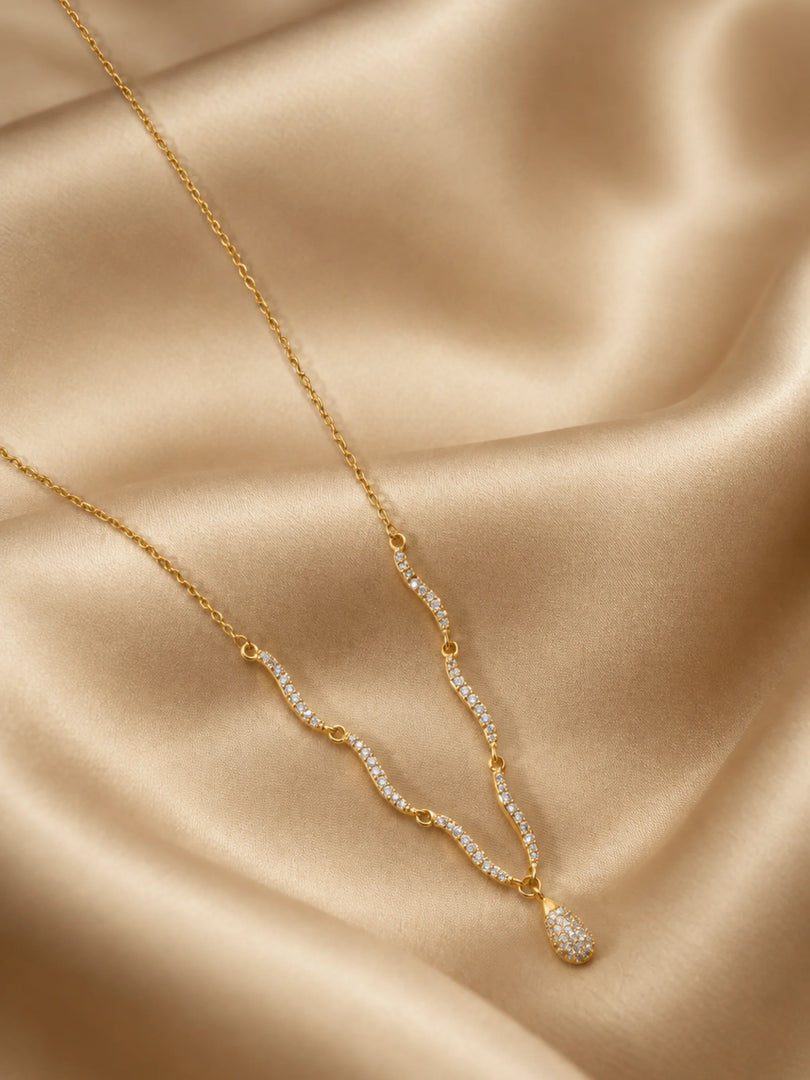 Wave & Teardrop Pendant Necklace