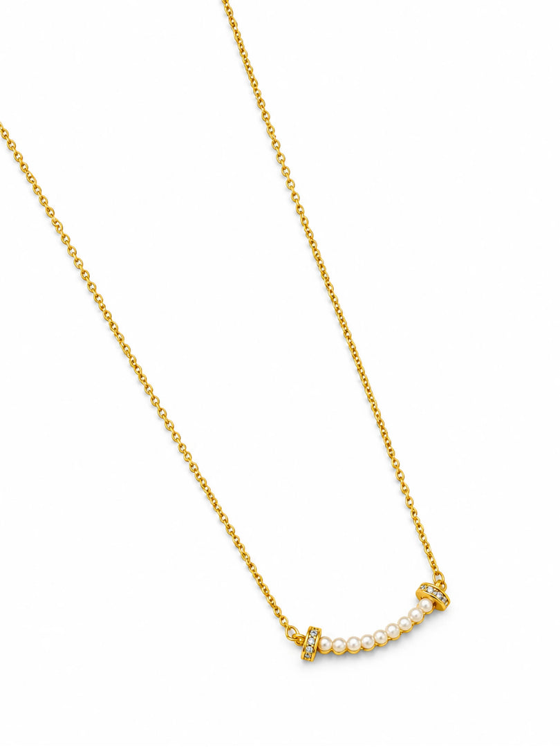 Golden Pearl Smile Bar Necklace