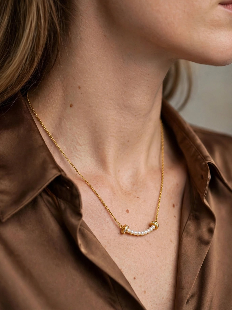 Golden Pearl Smile Bar Necklace