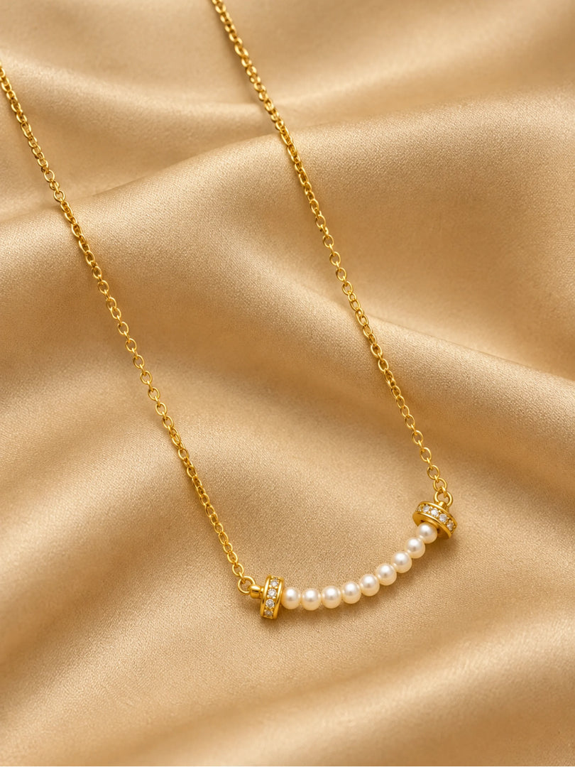 Golden Pearl Smile Bar Necklace