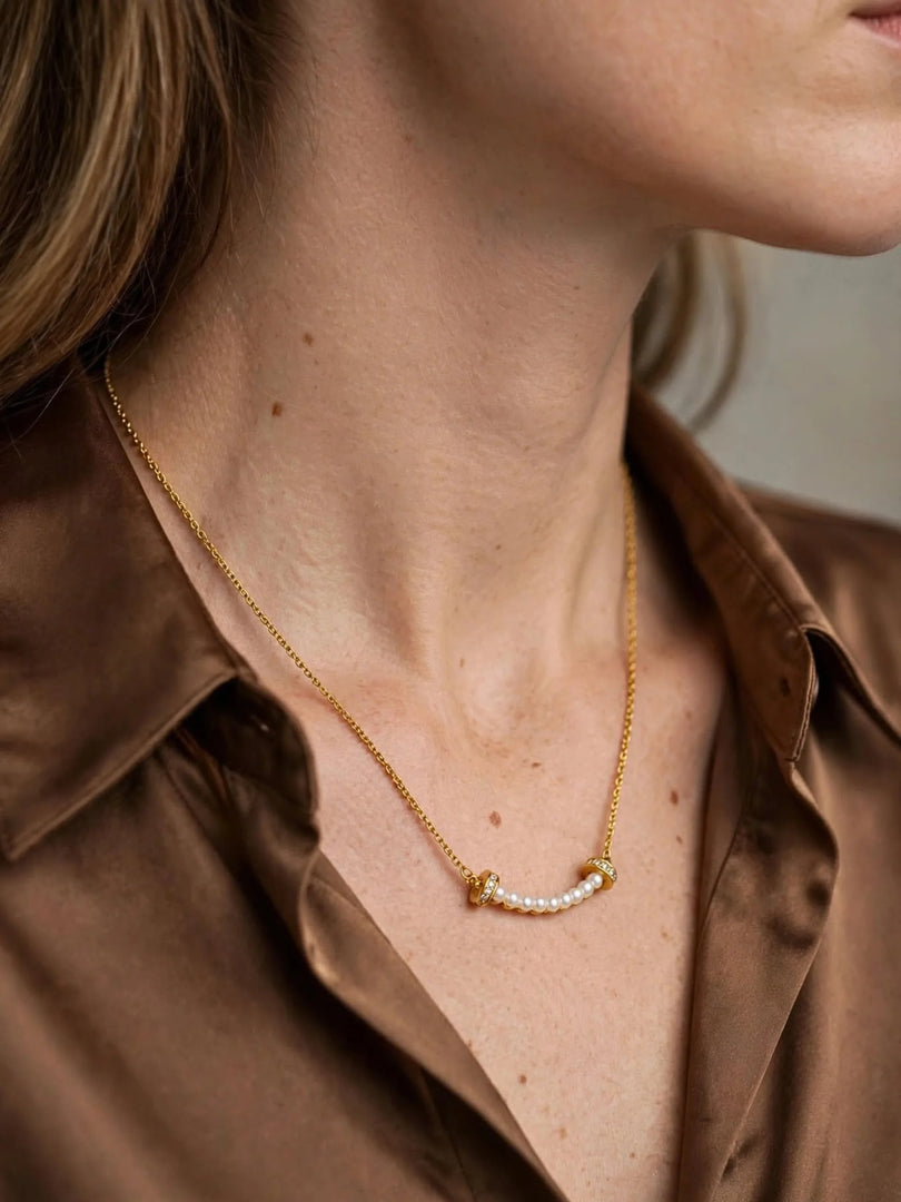 Golden Pearl Smile Bar Necklace