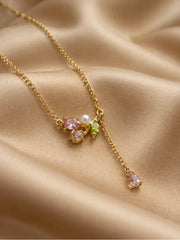 Pink Tulip & Pearl Drop Lariat Necklace