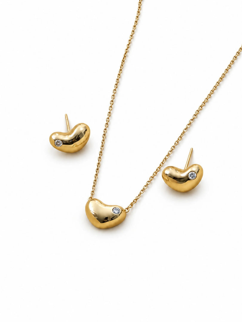 Puffy Heart & Crystal Pendant Earrings Duo