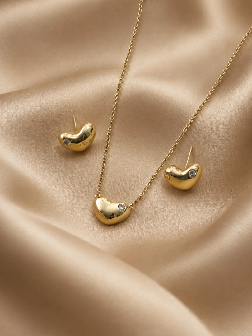 Puffy Heart & Crystal Pendant Earrings Duo
