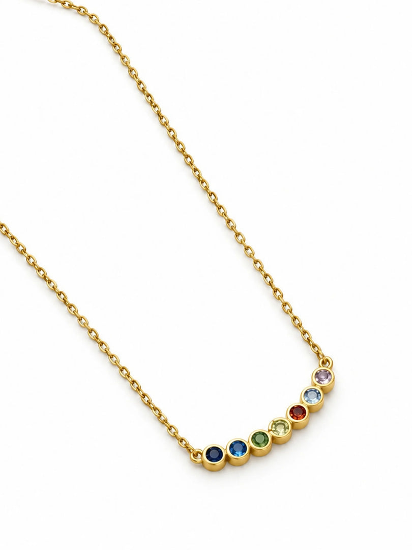 Rainbow Gemstone Curved Bar Necklace