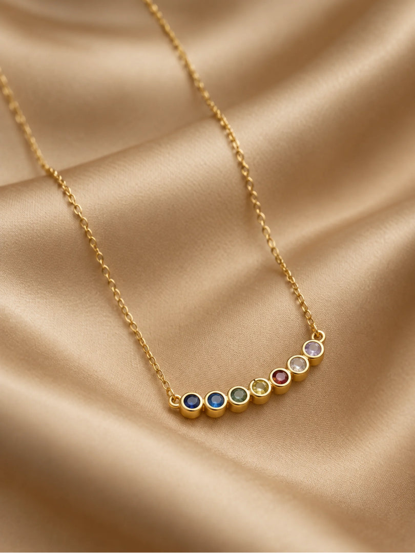 Rainbow Gemstone Curved Bar Necklace