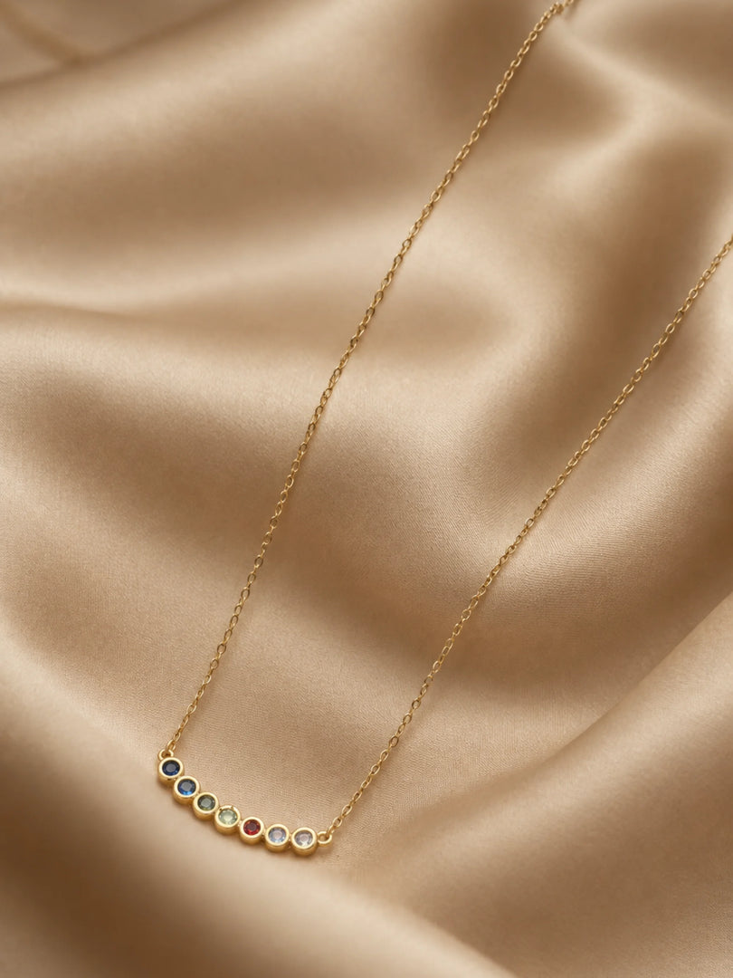 Rainbow Gemstone Curved Bar Necklace