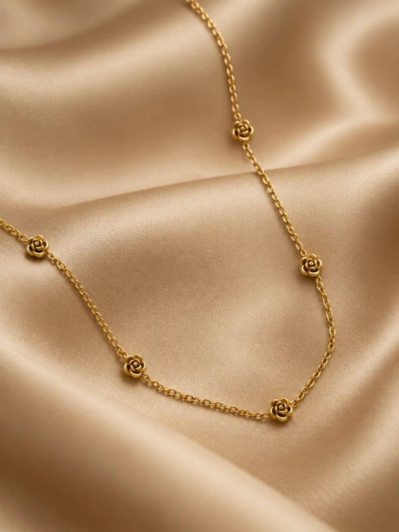 Golden Rose Bud Chain Necklace