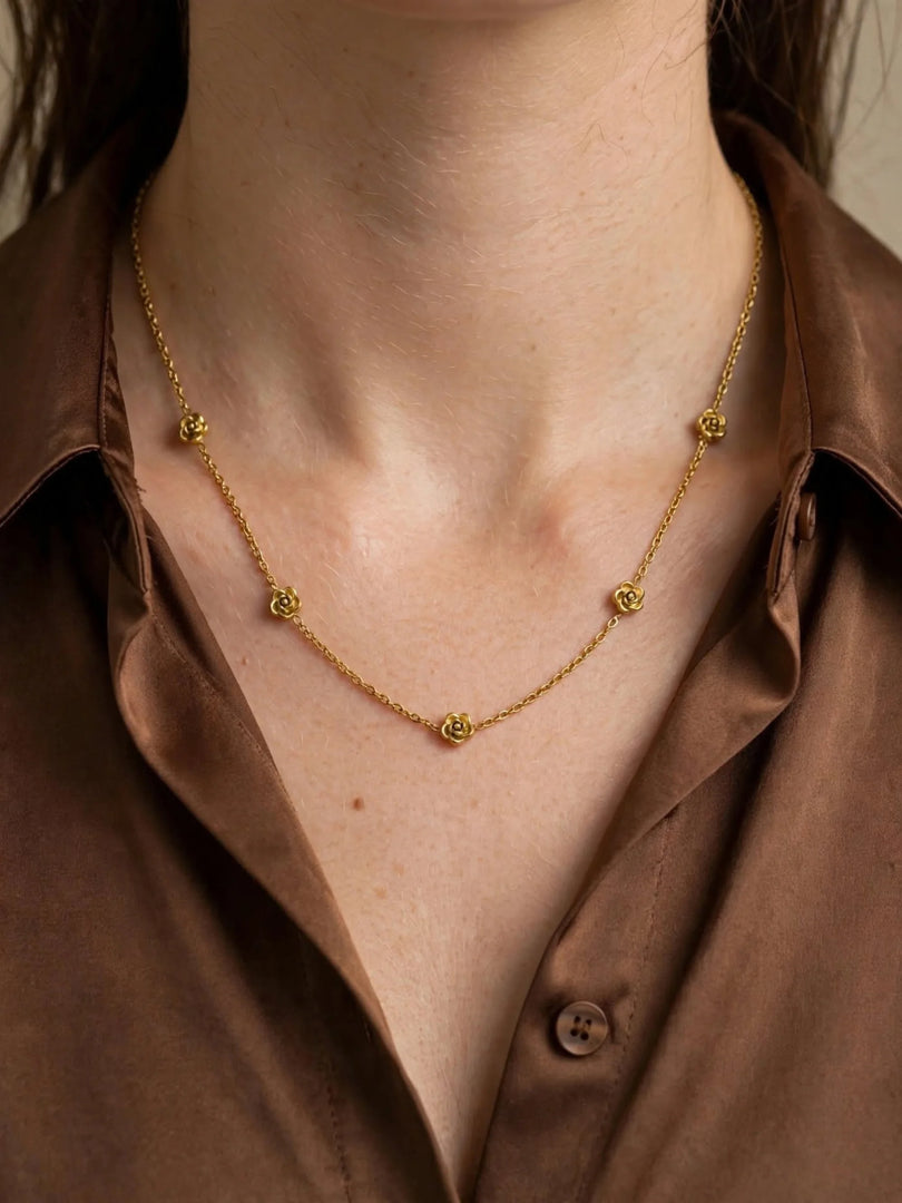 Golden Rose Bud Chain Necklace