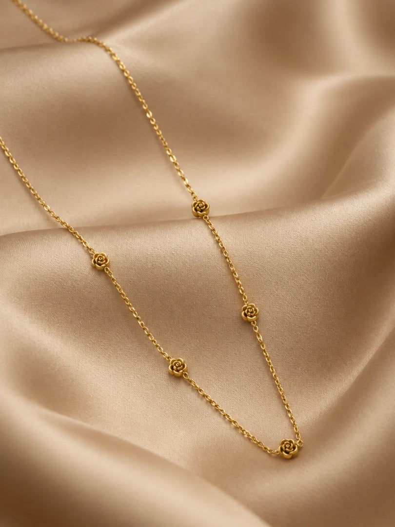 Golden Rose Bud Chain Necklace