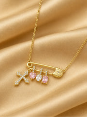 Golden Safety Pin Charm Brooch Necklace