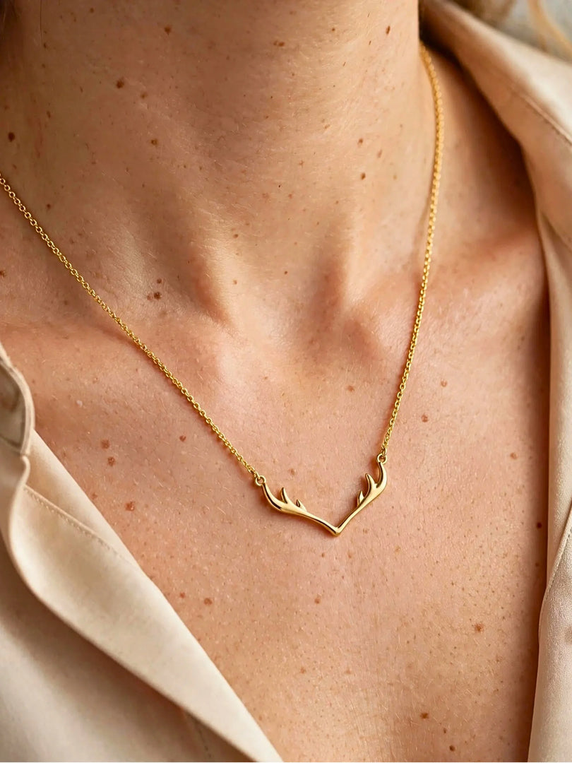 Golden Sculpted Antler Chevron Necklace