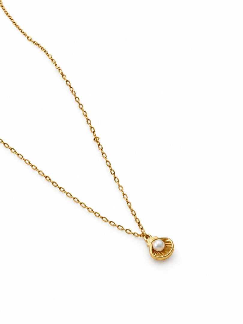 Golden Seashell & Pearl Charm Necklace
