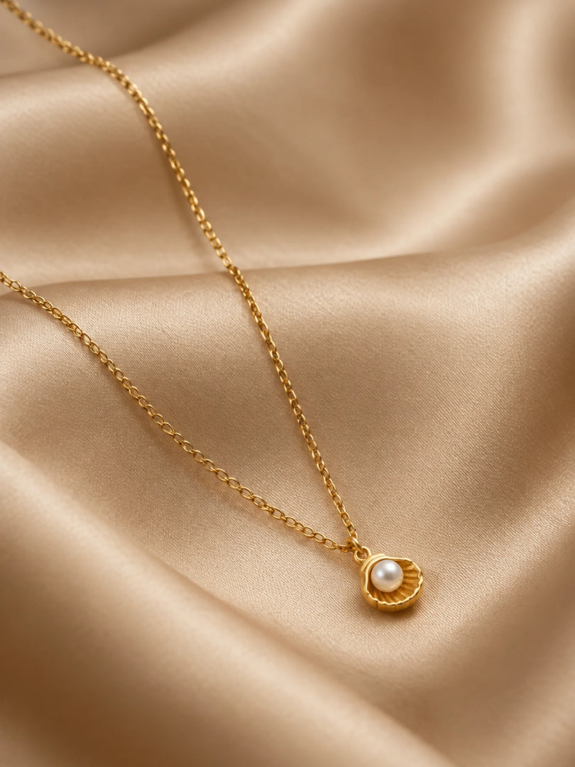 Golden Seashell & Pearl Charm Necklace