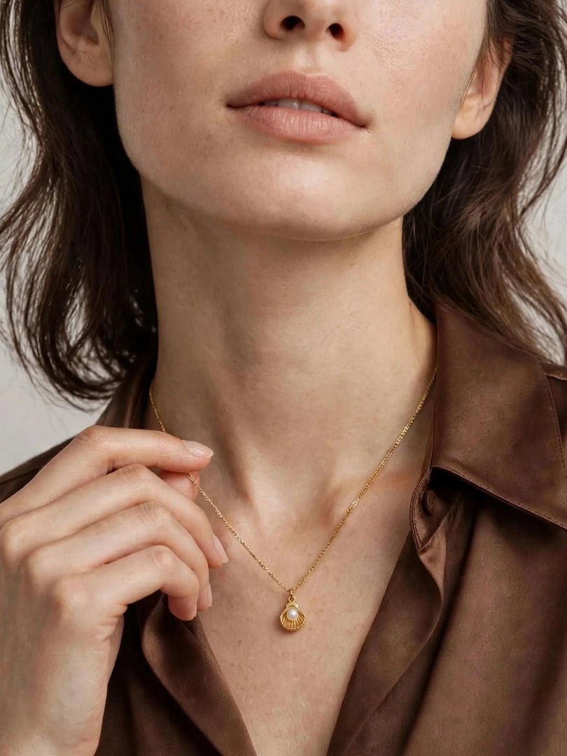 Golden Seashell & Pearl Charm Necklace